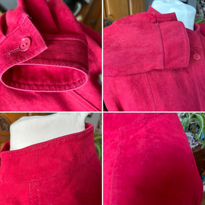 Vintage 80s Cherry Red Moleskin Blouson Style Jacket. Approx UK size 8- 12