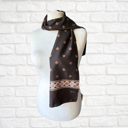 1970s brown and white polka dot / geometric print Gim Renoir scarf.   Great gift idea