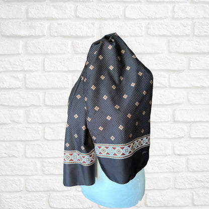 1970s brown and white polka dot / geometric print Gim Renoir scarf.   Great gift idea