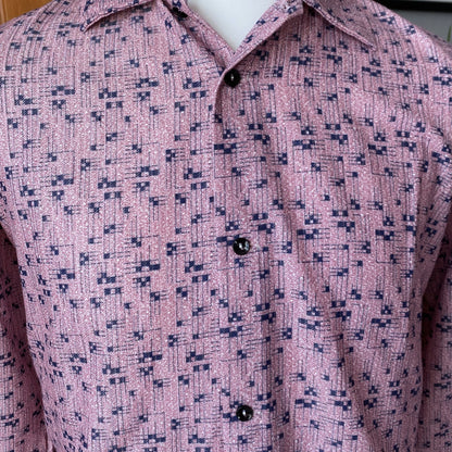 1970s Geometric Print Long Sleeved Cotton Vintage Shirt. Approx UK size XL (men) 18-20 ( women)