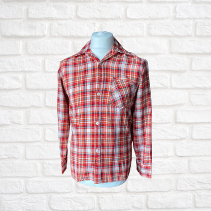70s Checked Lightweight Vintage Shirt with Wide Collar. Approx UK size XS -S (men) 8-12 (women)