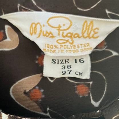 70s Brown, White,Grey and Orange Abstract Print Dagger Collar Shirt. Approx UK size 10-14