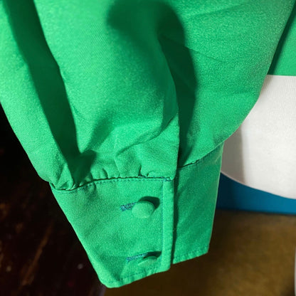 70s Vibrant Green Long Sleeved Vintage Blouse with Dagger Collar .  Approx UK size 10-12