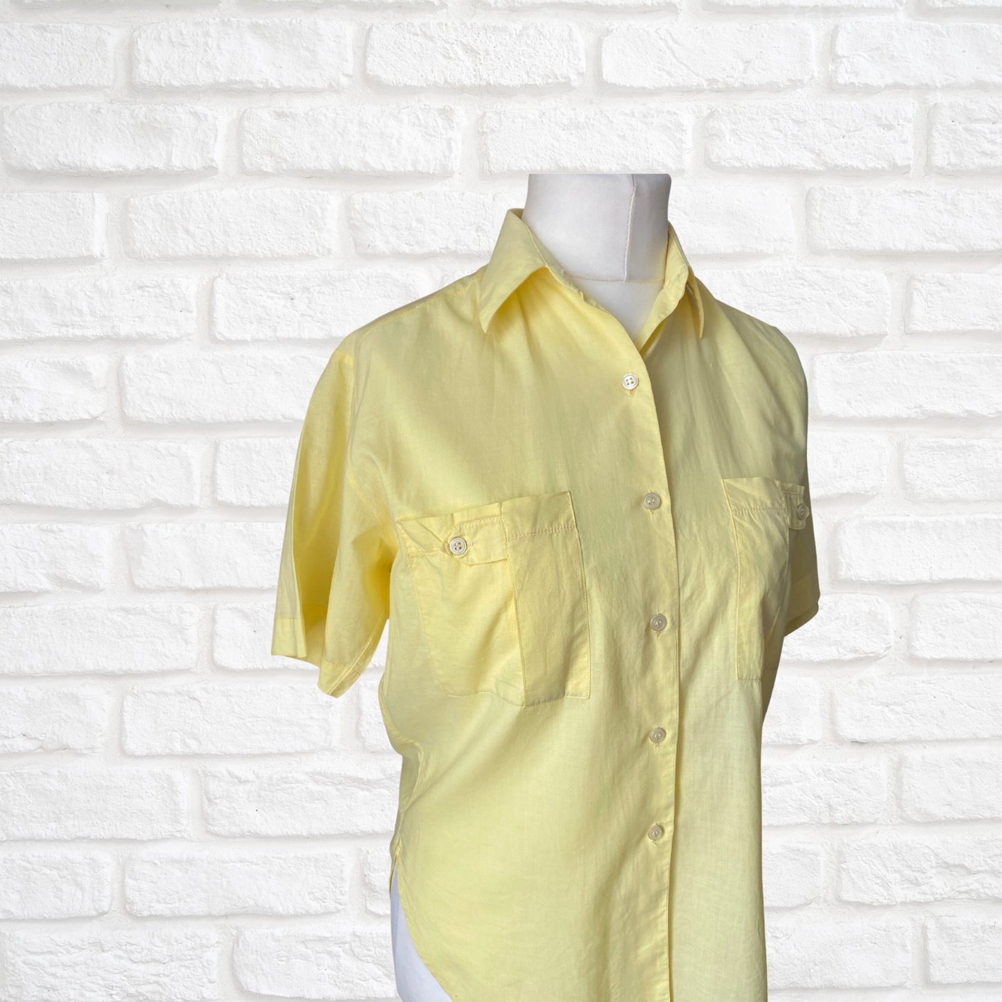 80s shirt sleeves yellow cotton shirt . Approx U.K. size  12-14