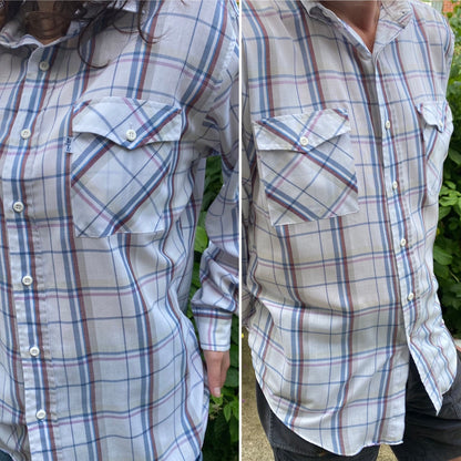 White Striped Long Sleeved Cotton Vintage Levi Shirt  Approx UK size L (mens) 12-16 (women’s)