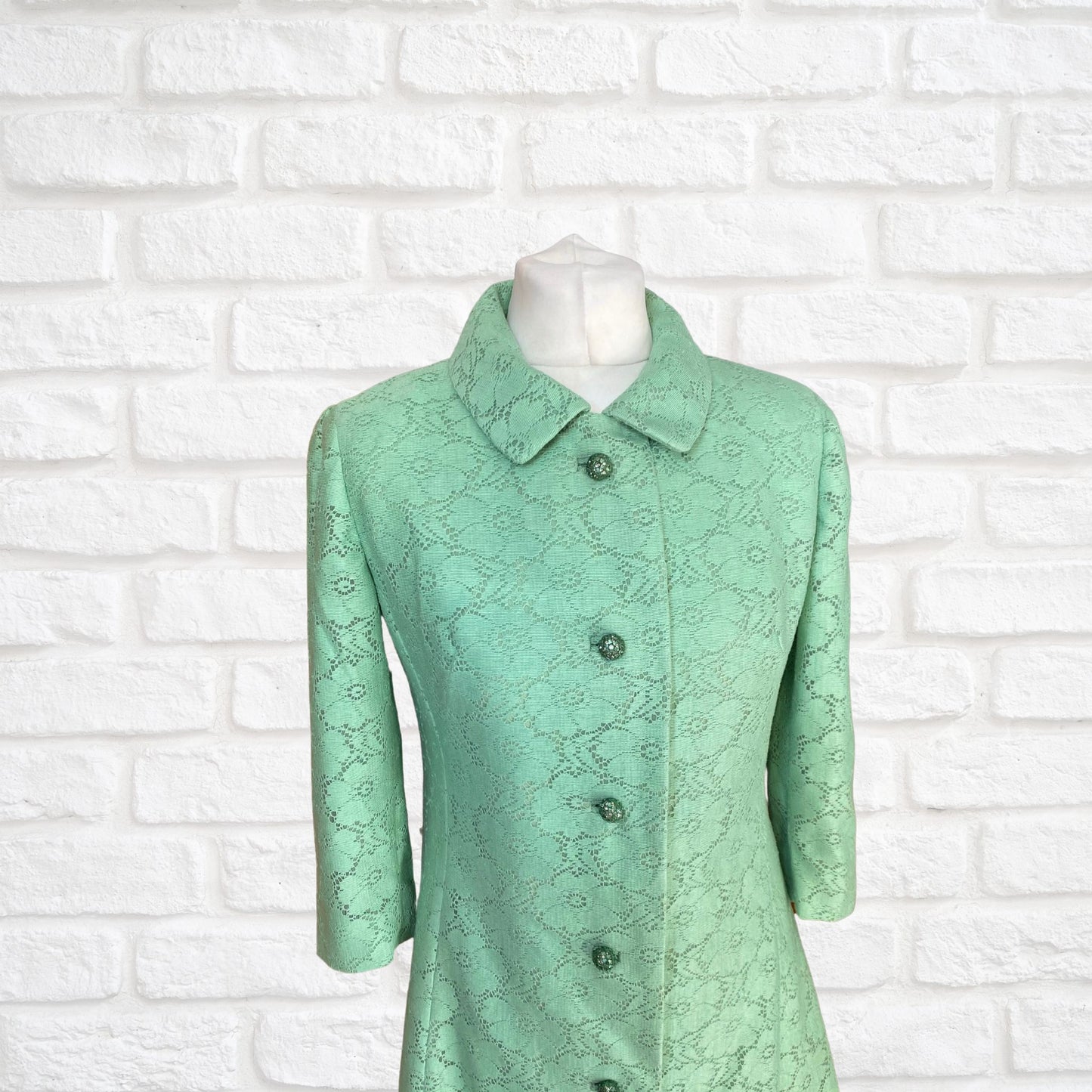 60s style mint green vintage lace coat/ dress. Approx UK size 10-12
