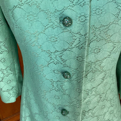 60s style mint green vintage lace coat/ dress. Approx UK size 10-12