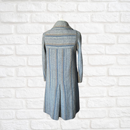 Vintage 70s Grey Blue Wool Midi Coat - Classic Style and Timeless Elegance.  Approx UK size 10-12
