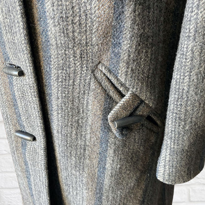 Vintage 70s Grey Blue Wool Midi Coat - Classic Style and Timeless Elegance.  Approx UK size 10-12