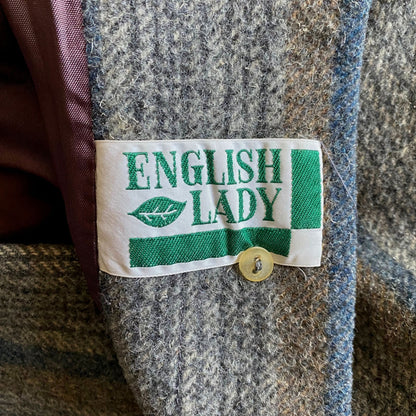 Vintage 70s Grey Blue Wool Midi Coat - Classic Style and Timeless Elegance.  Approx UK size 10-12