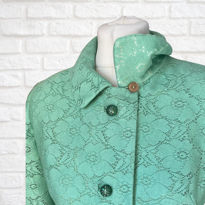 60s style mint green vintage lace coat/ dress. Approx UK size 10-12