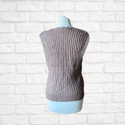 Hand Knitted Mink Brown Vintage Waistcoat with Cute Wooden Buttons.Approx UK size 8-10