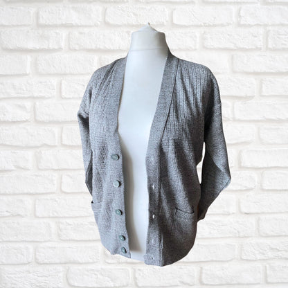 Grey Grandad Style Vintage Cardigan with V-Neck and pockets.Approx U.K. size 12-18