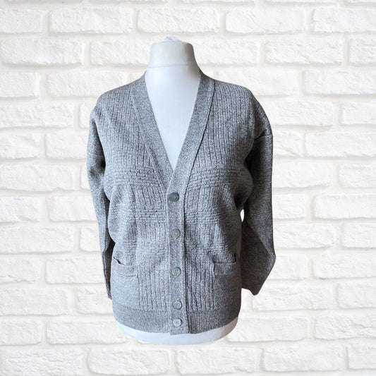 Grey Grandad Style Vintage Cardigan with V-Neck and pockets.Approx U.K. size 12-18