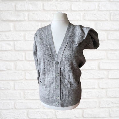 Grey Grandad Style Vintage Cardigan with V-Neck and pockets.Approx U.K. size 12-18