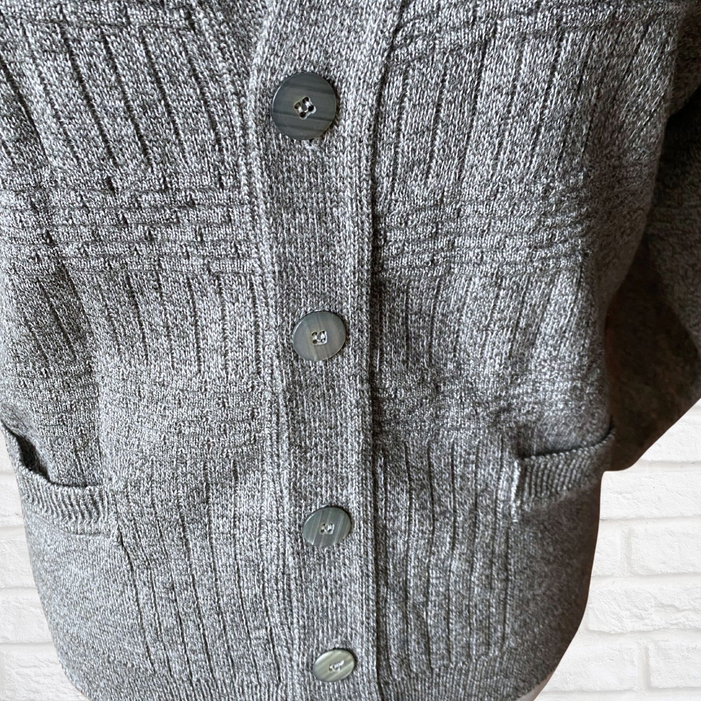 Grey Grandad Style Vintage Cardigan with V-Neck and pockets.Approx U.K. size 12-18