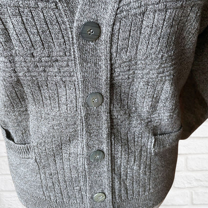 Grey Grandad Style Vintage Cardigan with V-Neck and pockets.Approx U.K. size 12-18