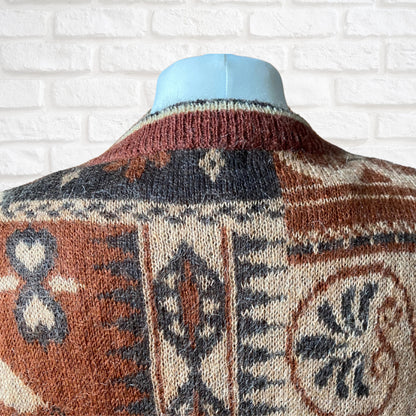 Vintage Brown and Cream Mohair Blend Abstract Print Cardigan. Approx U.K. size 16-24