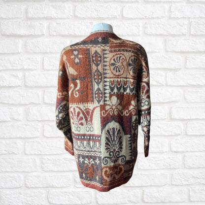 Vintage Brown and Cream Mohair Blend Abstract Print Cardigan. Approx U.K. size 16-24
