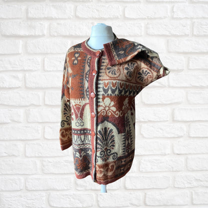 Vintage Brown and Cream Mohair Blend Abstract Print Cardigan. Approx U.K. size 16-24