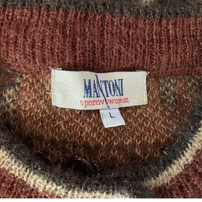 Vintage Brown and Cream Mohair Blend Abstract Print Cardigan. Approx U.K. size 16-24