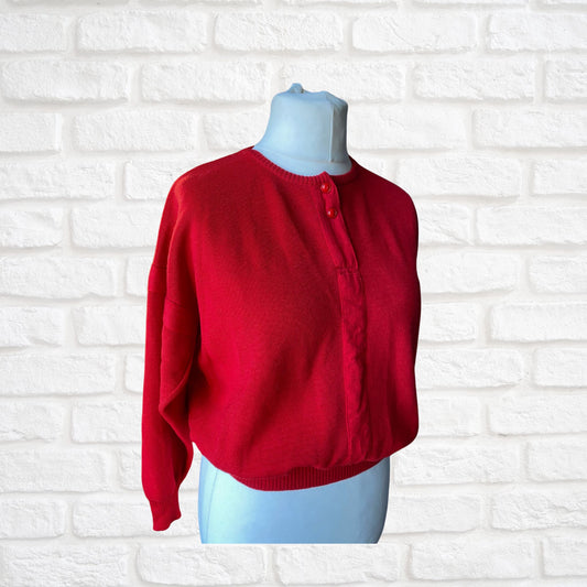 Vintage Red 80s Crew Neck Wool Jumper. Approx UK size 16-20