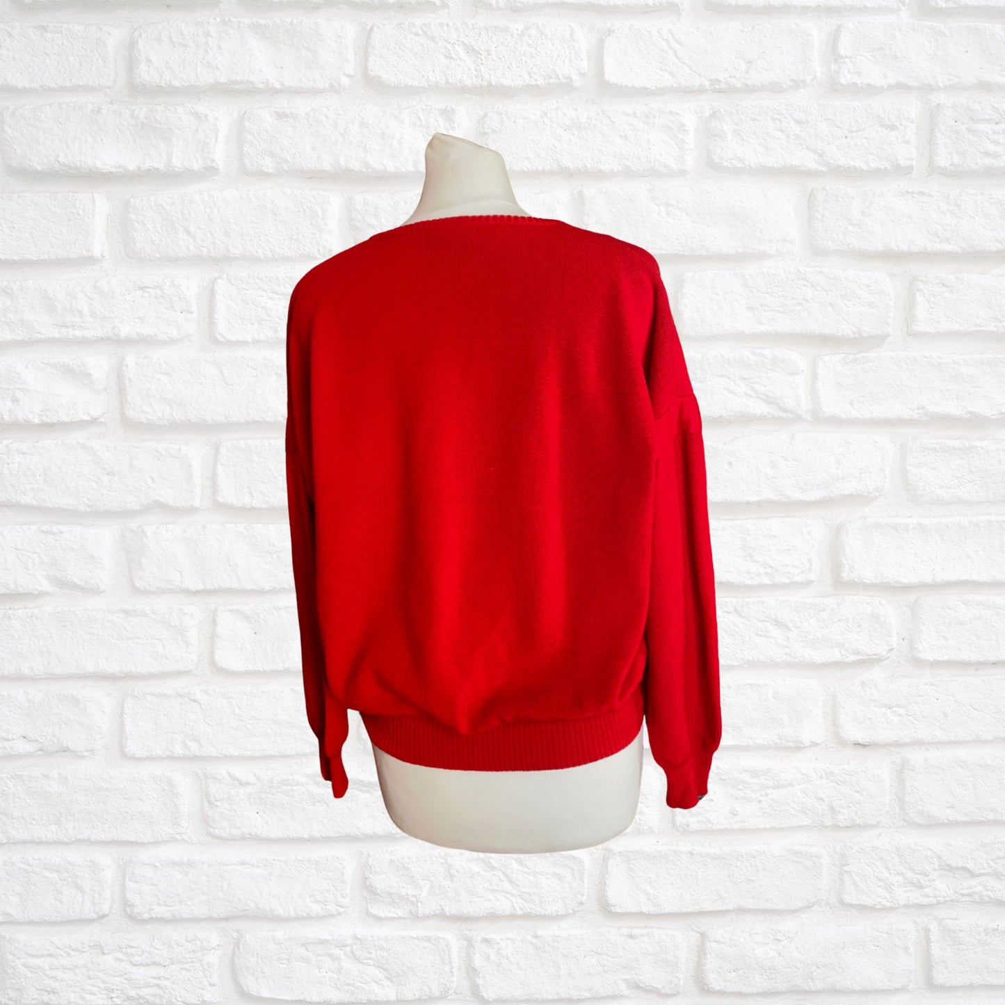 Vintage Red 80s Crew Neck Wool Jumper. Approx UK size 16-20