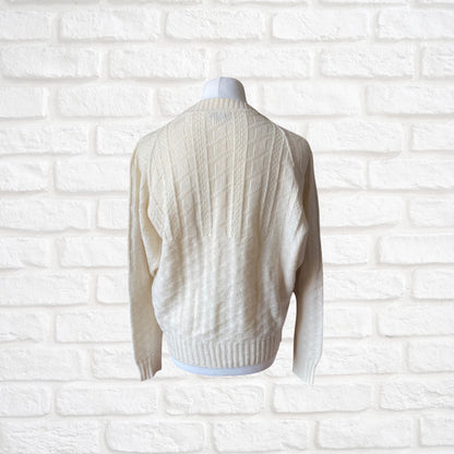 Italian Vintage Cream Textured Knit Wool Blend Crew Neck Jumper. Approx UK size 20-24 ( women ) / XL to XXL (men)