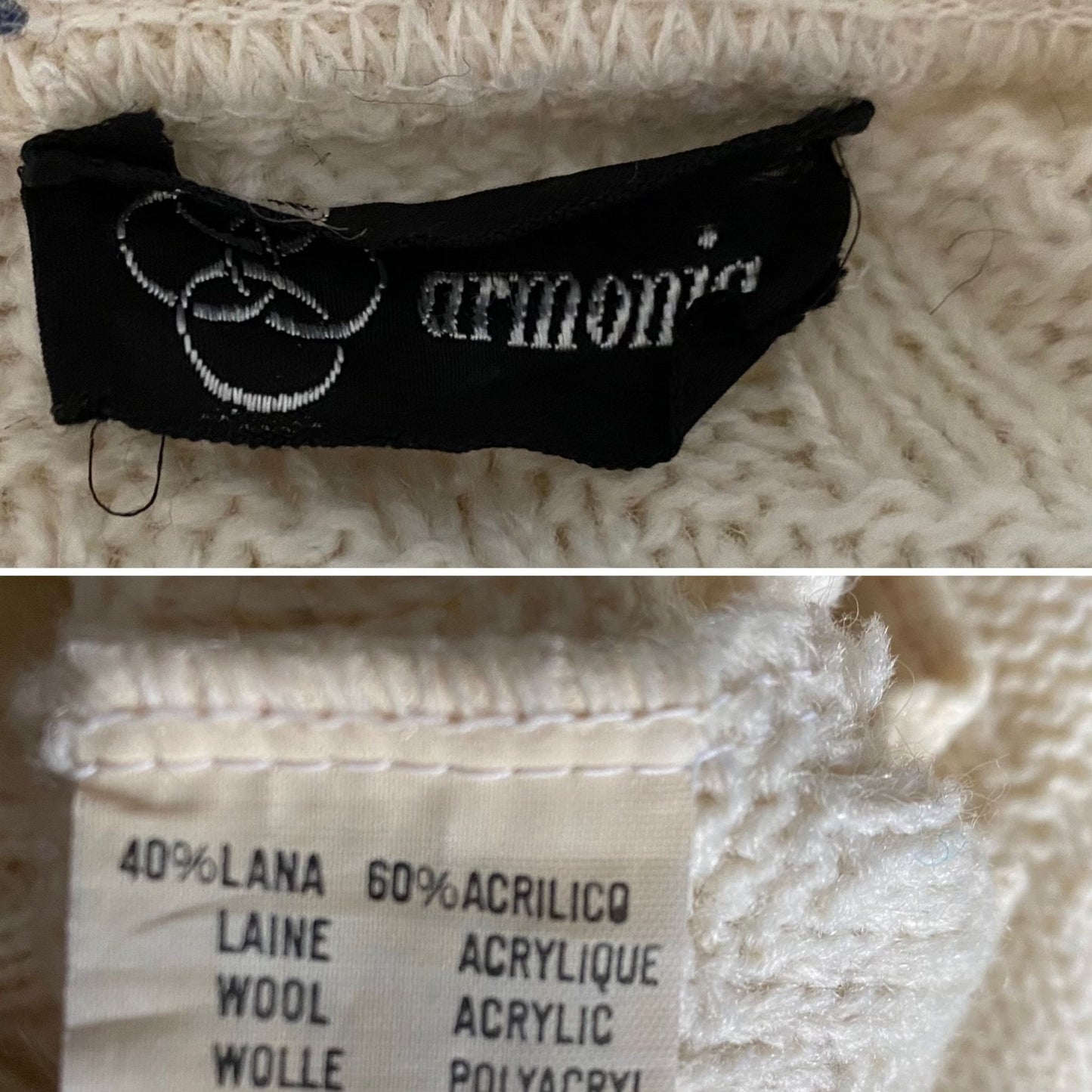 Italian Vintage Cream Textured Knit Wool Blend Crew Neck Jumper. Approx UK size 20-24 ( women ) / XL to XXL (men)