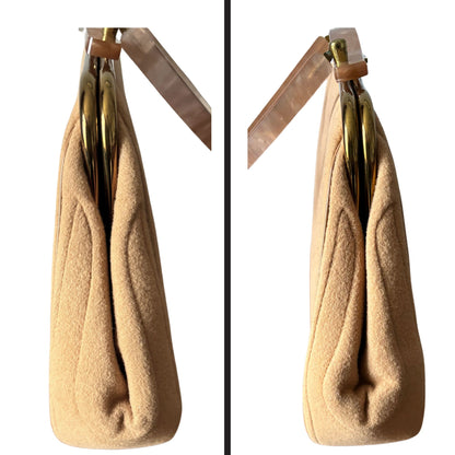 Vintage 1950s Tan Wool Felt Handbag with Lucite Handle - Charles S Kahn Inc, Florida