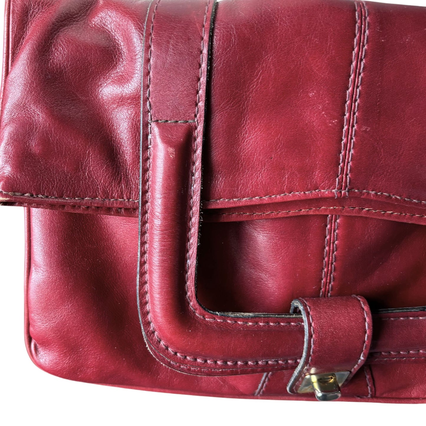 Dark Red Leather Vintage Handbag with Detachable Shoulder Strap. Stylish and Secure