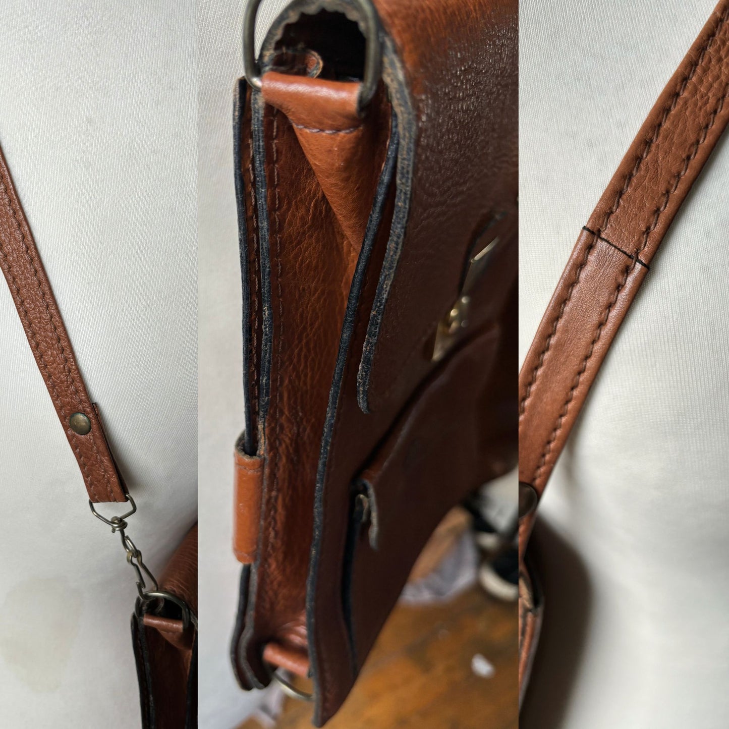 Vintage 70s Brown Leather Shoulder Bag with multiple compartments - Practical and Stylish Unisex Travel Companion