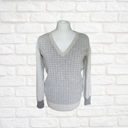Soft Grey Marl Vintage Wool V Neck Jumper,  Approx UK size 12-16 ( w) sml to med (m)