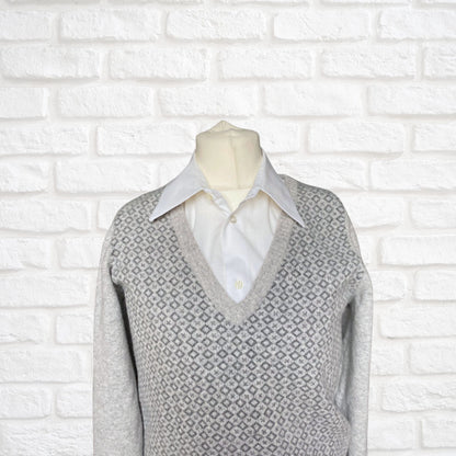 Soft Grey Marl Vintage Wool V Neck Jumper,  Approx UK size 12-16 ( w) sml to med (m)