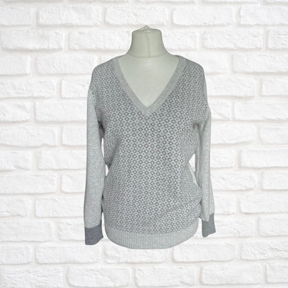 Soft Grey Marl Vintage Wool V Neck Jumper,  Approx UK size 12-16 ( w) sml to med (m)