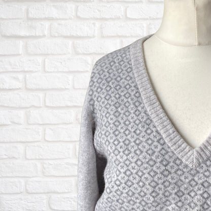 Soft Grey Marl Vintage Wool V Neck Jumper,  Approx UK size 12-16 ( w) sml to med (m)