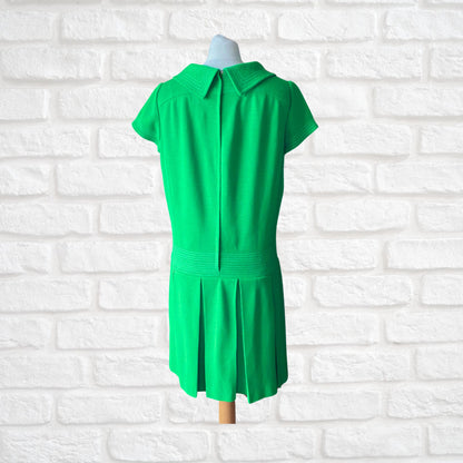 Bright Green Short Sleeved 60s Scooter Dress with Pleated Skirt .Approx UK  size 8-10
