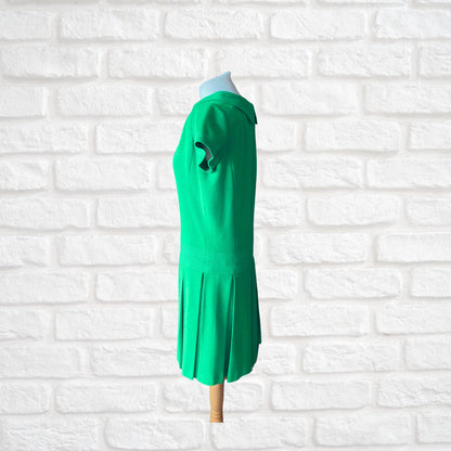 Bright Green Short Sleeved 60s Scooter Dress with Pleated Skirt .Approx UK  size 8-10