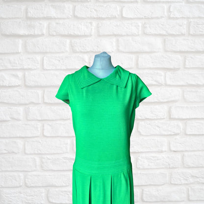 Bright Green Short Sleeved 60s Scooter Dress with Pleated Skirt .Approx UK  size 8-10