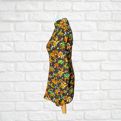 Vintage 60s Geometric Print Long Sleeved Mini Dress. Approx UK size 14-16