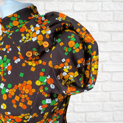 Vintage 60s Geometric Print Long Sleeved Mini Dress. Approx UK size 14-16