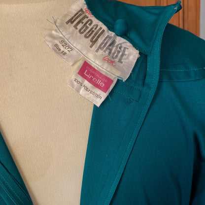 70s Vintage Teal Long Sleeved Maxi Dress by Peggy Page. Approx UK size 14-16