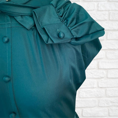 70s Vintage Teal Long Sleeved Maxi Dress by Peggy Page. Approx UK size 14-16