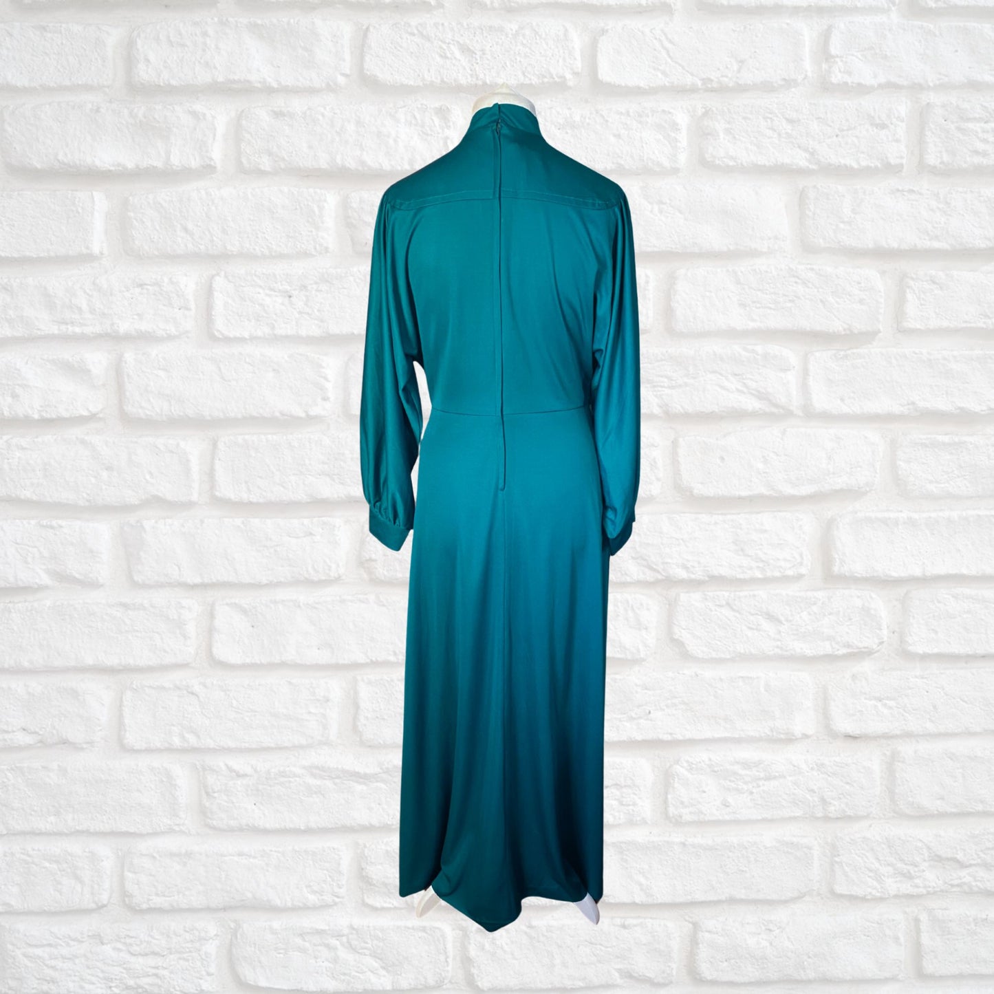 70s Vintage Teal Long Sleeved Maxi Dress by Peggy Page. Approx UK size 14-16