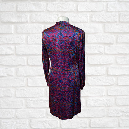 Vintage Velvet Purple Paisley 60s Style A line Dress. Approx UK size 14-16