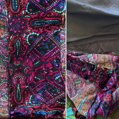 Vintage Velvet Purple Paisley 60s Style A line Dress. Approx UK size 14-16