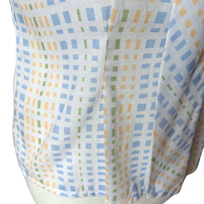 Vintage 50s Style Tie Front Geometric Print Blouse with Button Up Back. Approx UK size 12-14
