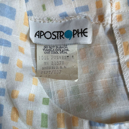 Vintage 50s Style Tie Front Geometric Print Blouse with Button Up Back. Approx UK size 12-14