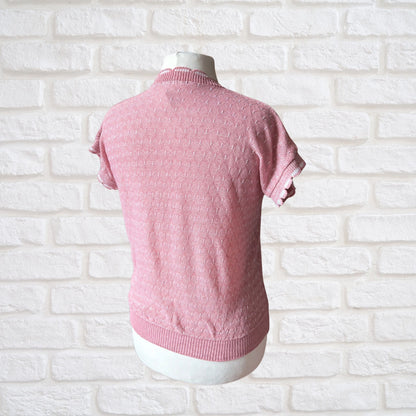 Vintage 80s Pink and White Sleeveless Top with Scalloped Trim - Lightweight and Stylish Approx UK size 12-16