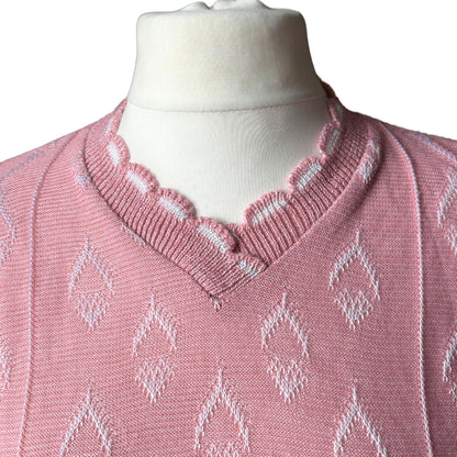 Vintage 80s Pink and White Sleeveless Top with Scalloped Trim - Lightweight and Stylish Approx UK size 12-16